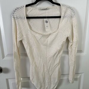 Abercrombie & Fitch Cream Long Sleeve Bodysuit
